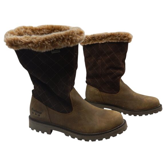 Barbour Hareshaw Faux Fur Lining Fold Down Winter Boots Brown Size UK 3 US 5 - Picture 7 of 11